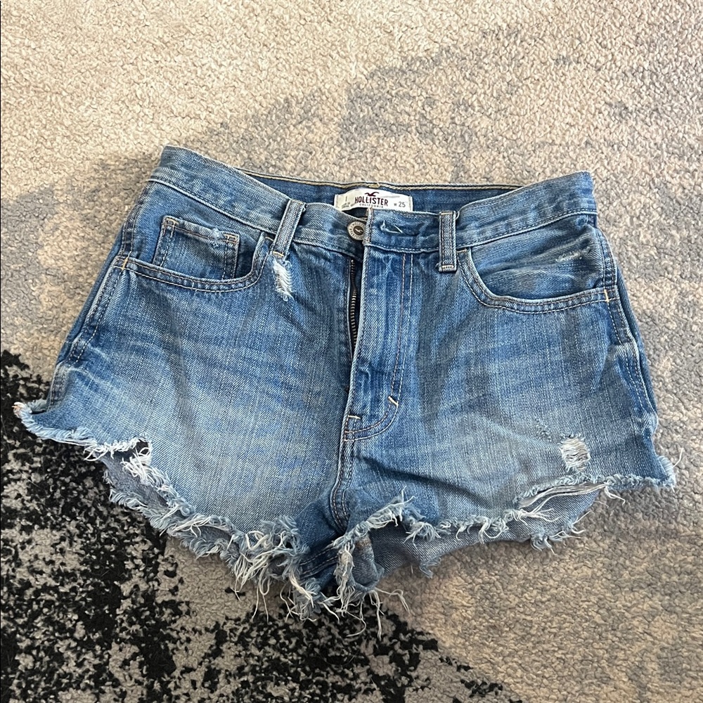 Hollister Women's Light Blue Frayed Jean Shorts